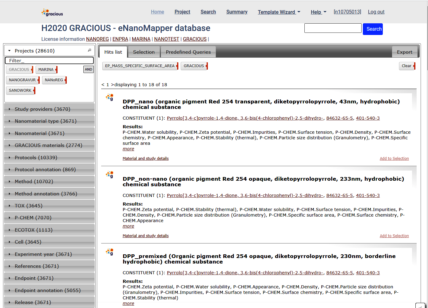 predefined queries results